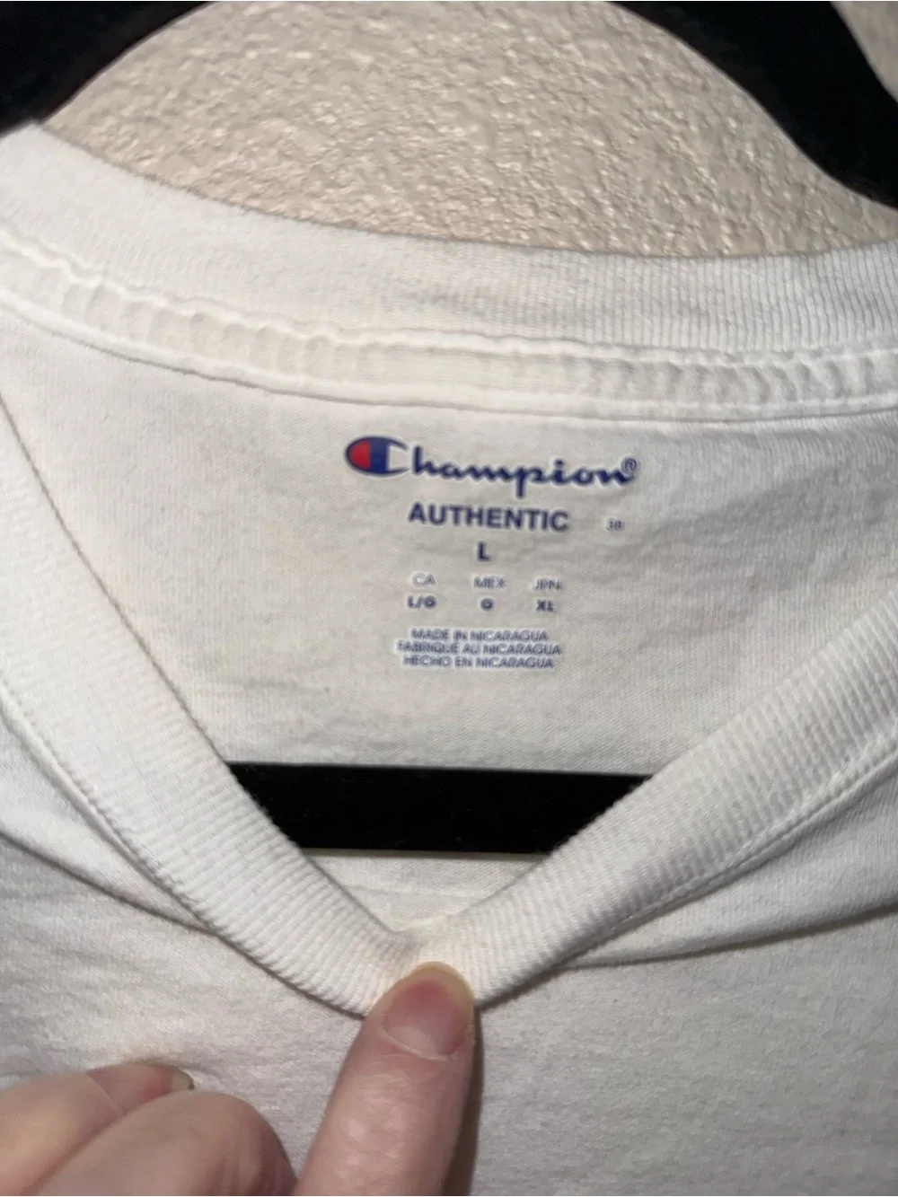 Champion White Tee with Blue Logo and Red Accent Men’s Size L - Picture 3 of 3